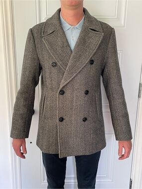 Simons Le 31 Men's Herringbone Double-Breasted Peacoat - Gray